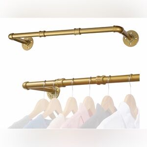 Set of Two Gold 30 Inch Wall Mounted Industrial Pipe Golden Clothes Rack